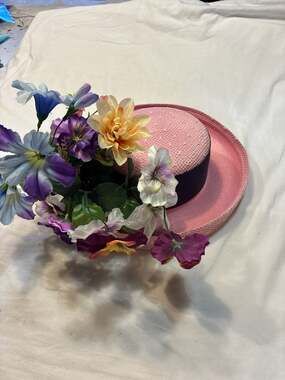 Deborah New York Vintage Pink Straw Floral Church Derby Hat